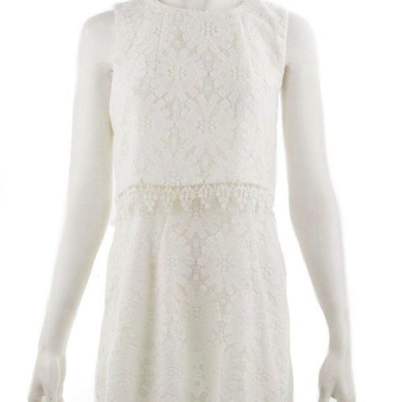 TOPSHOP White Lace Sleeveless Overlay Sheath Dress Size 12 - Picture 1 of 6